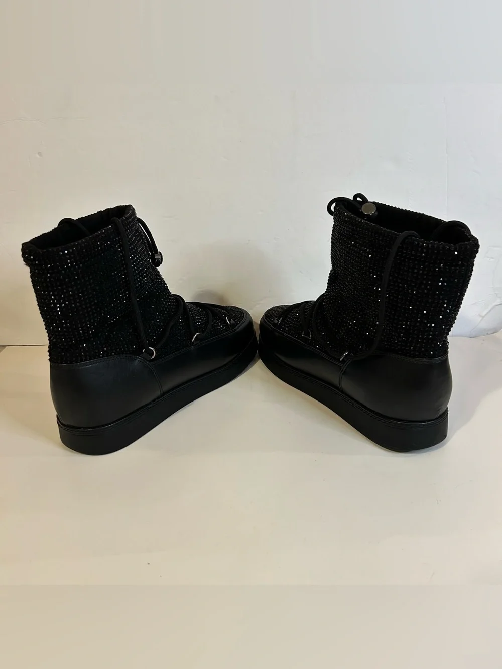 INC Women’s Black Rhinestone Lace Up Wool Lined Winter Boots Size 11